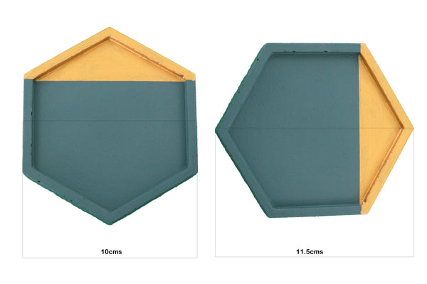 4pcs Hexagon Geometric Emerald Green and Silver Coasters