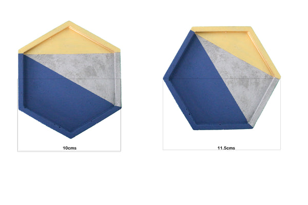 4pcs set Hexagon concrete coasters painted Navy blue and Gold