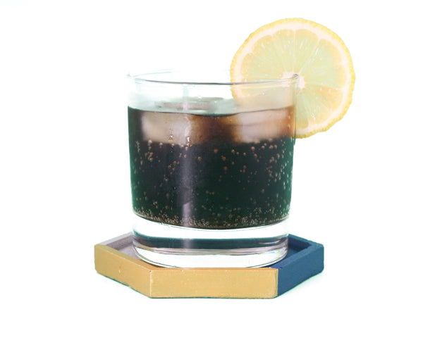 4pcs set Hexagon concrete coasters painted Navy blue and Gold