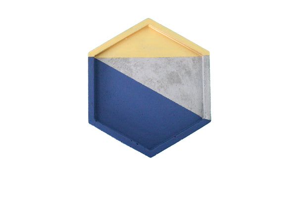 4pcs set Hexagon concrete coasters painted Navy blue and Gold