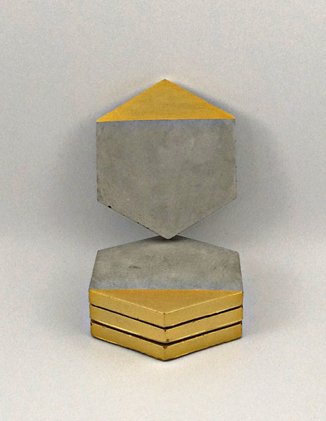4pcs set Nordic Hexagon Geometric Grey Gold Concrete Coasters UK Free PnP