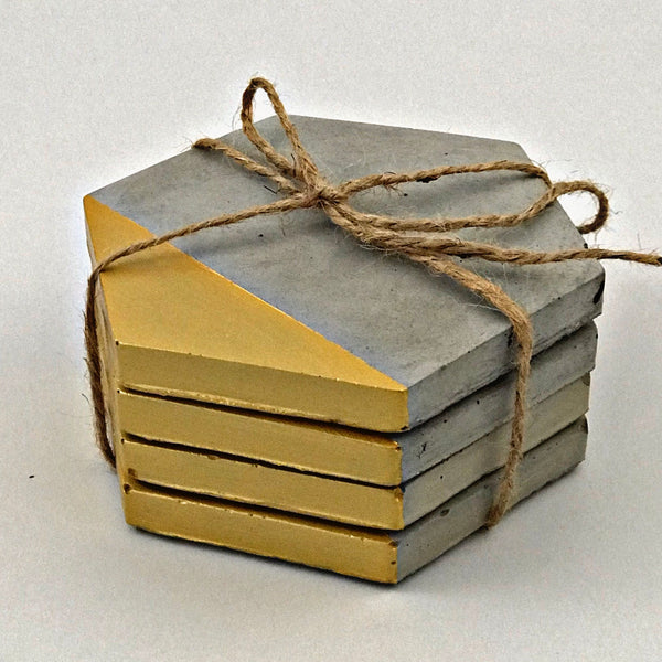 4pcs set Nordic Hexagon Geometric Grey Gold Concrete Coasters UK Free PnP