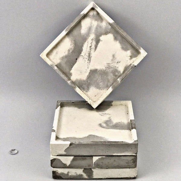 4pcs set Nordic Square Geometric Grey and White Marble Concrete Coasters UK Free PnP