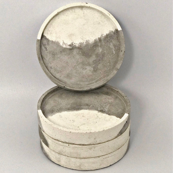 4pcs Set Round Grey & White Concrete Non-Scratch Coasters