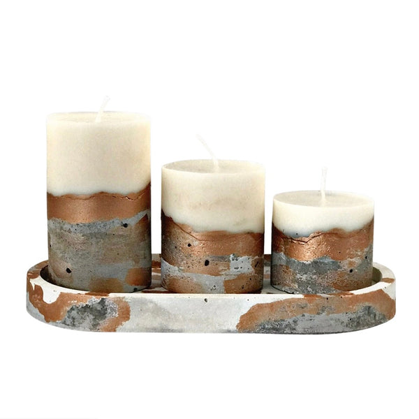 4pcs set unique round concrete pillar candles oval tray copper