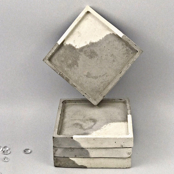 4pcs set Nordic Square Geometric Grey and White Concrete Coasters UK Free PnP