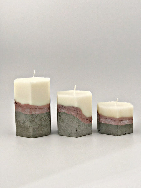3pcs set unique hexagon concrete pillar candles silver