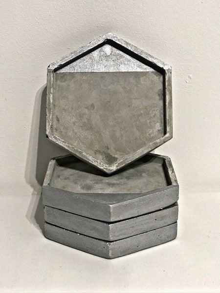 4pcs Hexagon Geometric Grey and Silver Coasters