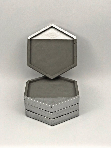 4pcs Hexagon Geometric Grey and Silver Coasters