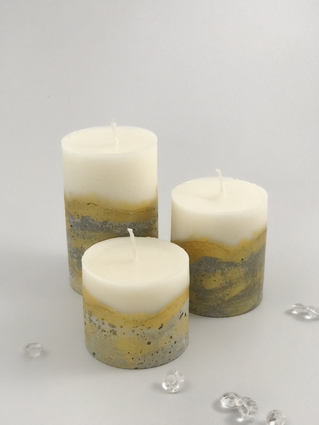 3pcs set unique round concrete pillar candles gold