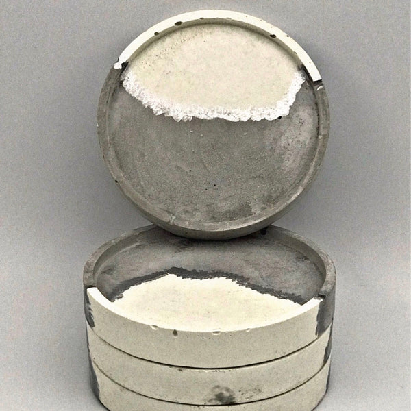 4pcs Set Round Grey White Silver Concrete Non-Scratch Coasters