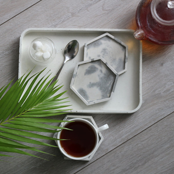 4pcs set Grey White Marble Effect Hexagon Concrete Coasters