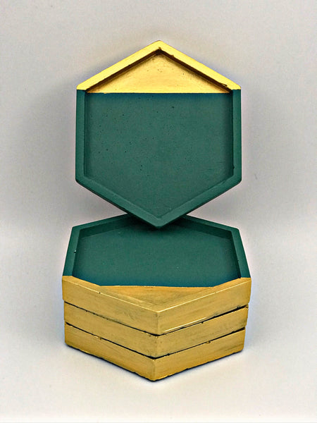 4pcs Hexagon Geometric Rose Gold Grey concrete Coasters