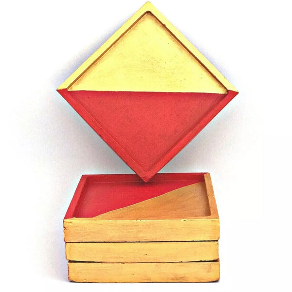 4pcs Christmas Festive Red & Gold Coasters