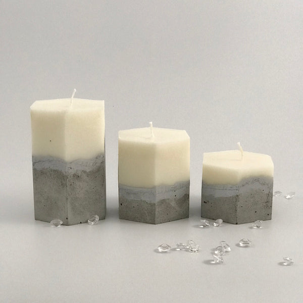 3pcs set unique hexagon concrete pillar candles silver