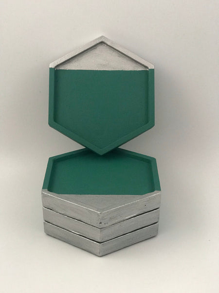 4pcs Hexagon Geometric Grey and Silver Coasters