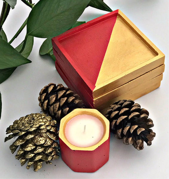 4pcs Christmas Festive Red & Gold Coasters