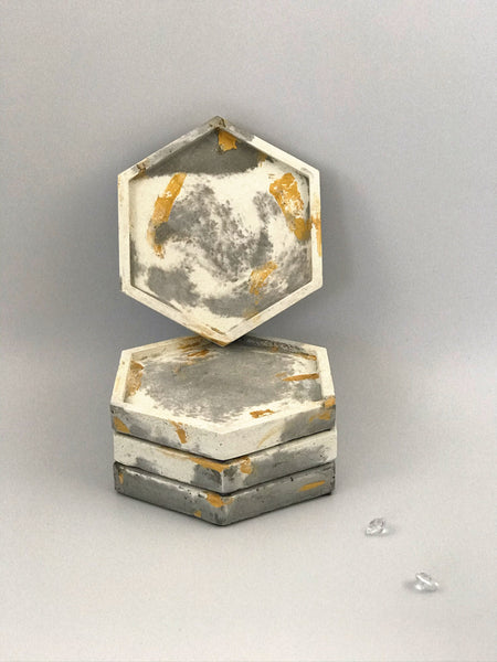 4pcs set Grey White Marble Effect Hexagon Concrete Coasters