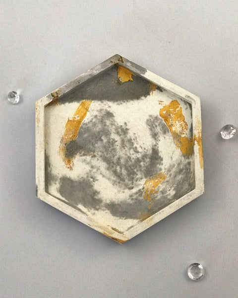 4pcs set Grey White Marble Effect Hexagon Concrete Coasters