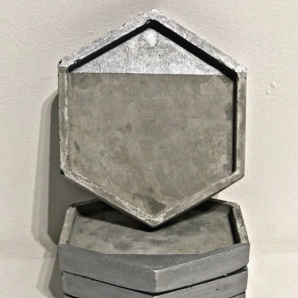 4pcs Hexagon Geometric Silver Grey concrete Coasters