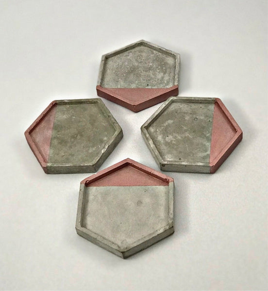 4pcs Hexagon Geometric Silver Grey concrete Coasters
