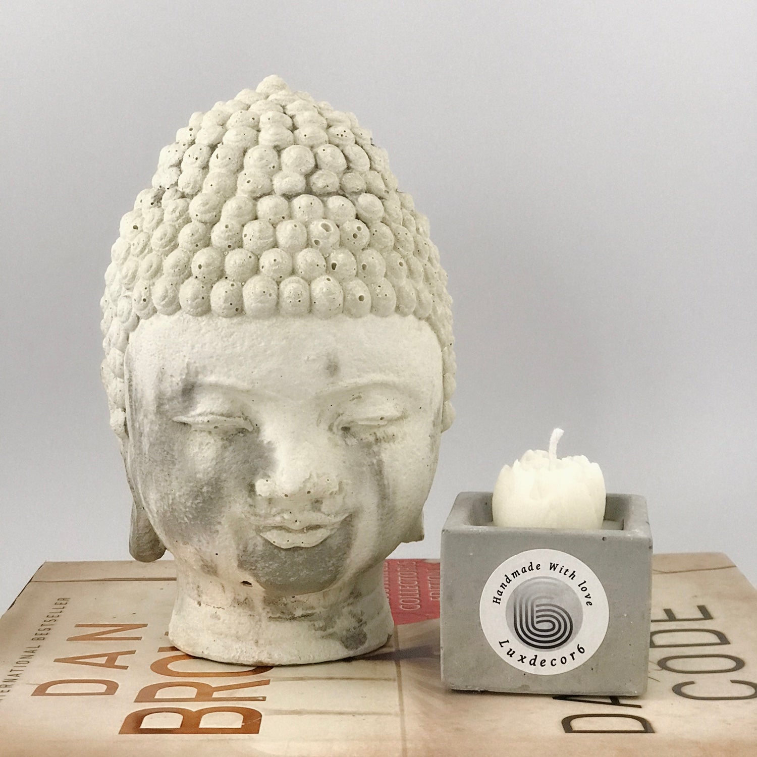 Buddha Head Sculpture Ornament Indoor Garden Zen Decor Marble Effect Book End UK