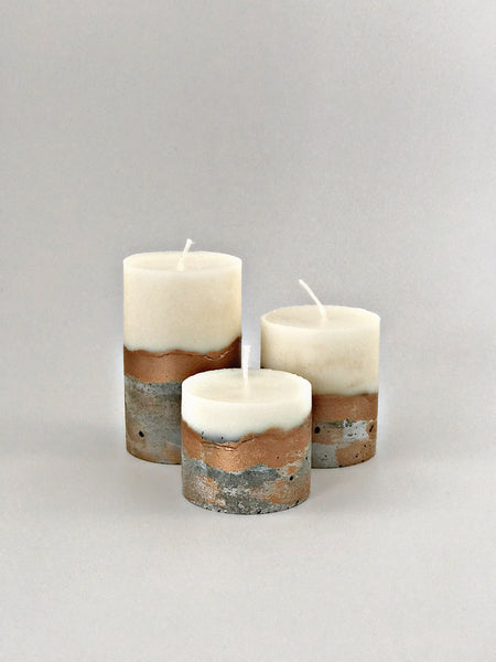 4pcs set unique round concrete pillar candles oval tray copper