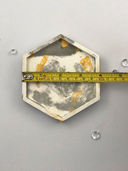 4pcs set Grey White Gold Marble Effect Hexagon Concrete Coasters