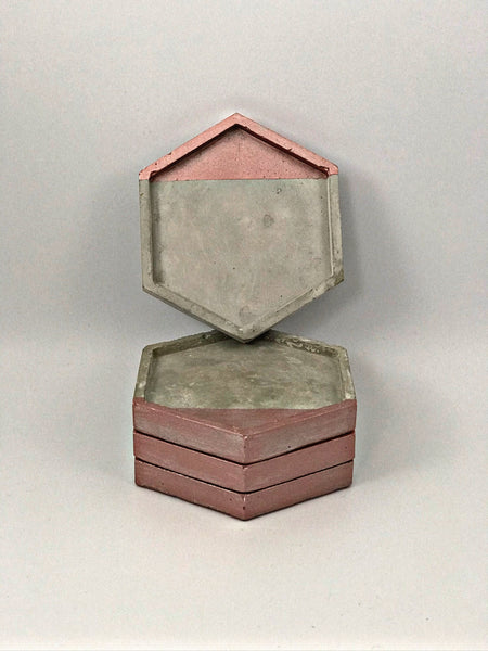 4pcs Hexagon Geometric Emerald Green and Silver Coasters