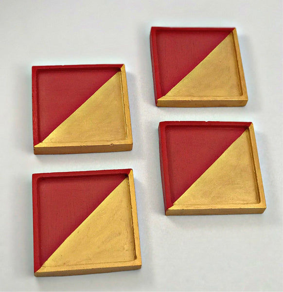 4pcs Christmas Festive Red & Gold Coasters