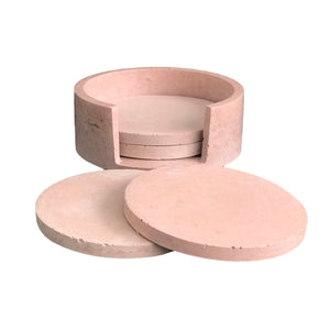 5Pcs Drink Coasters with Holder Pink Round Gift Set Handmade Luxdecor6