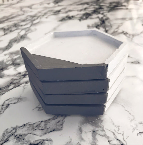 4pcs Hexagon Geometric Rose Gold Grey concrete Coasters