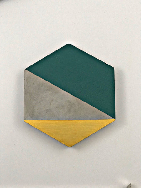 4pcs set Hexagon concrete coasters painted Emerald Green and Gold