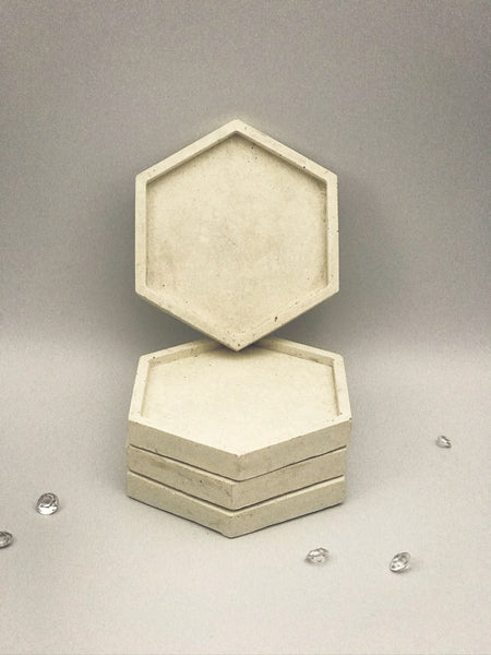 4 pcs Set Coasters Table Mats Hexagon White and Grey