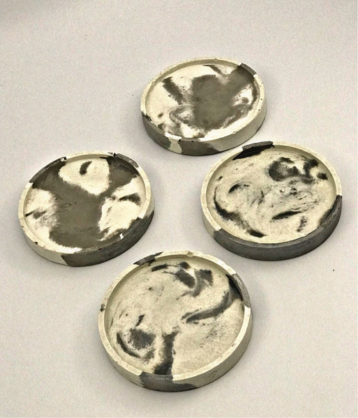 4pcs Set Round Grey & White Concrete Non-Scratch Coasters