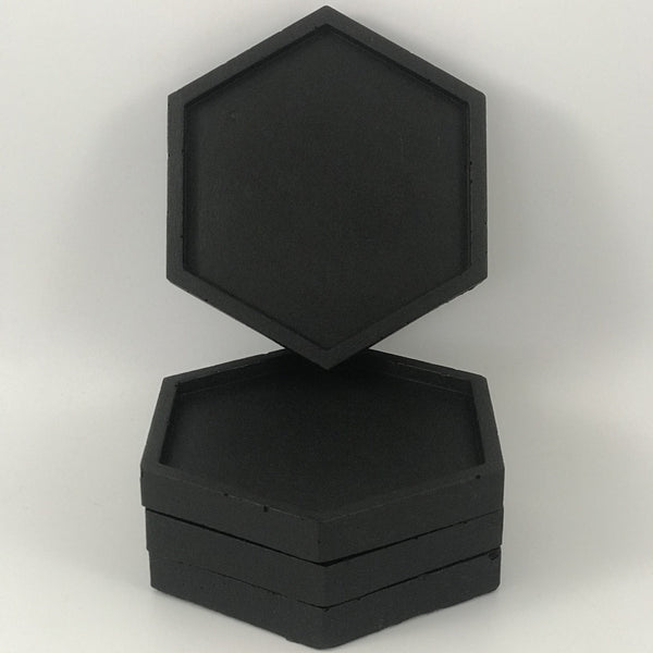 Set of 4pcs Black Hexagon Coasters Drinks Coaster Handmade