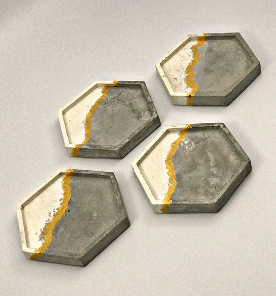 4 Pcs Set Hexagon Geometric Concrete Coasters White
