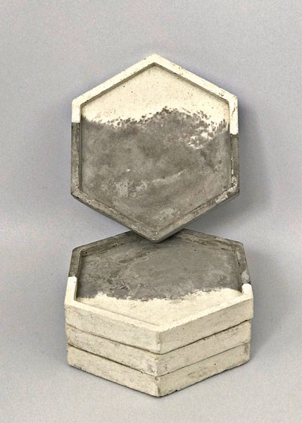 4 Pcs Set Hexagon Geometric Coasters Grey White Gold