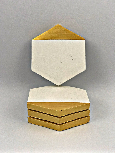 4pcs set Nordic Hexagon Geometric Grey Gold Concrete Coasters UK Free PnP