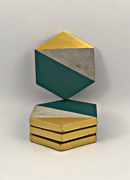 4pcs set Hexagon concrete coasters painted Emerald Green and Gold