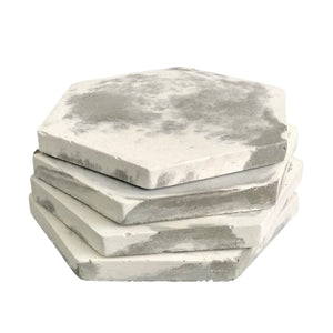 4pcs Drink Coasters Set Hexagon Marble Grey White Handmade | Luxdecor6