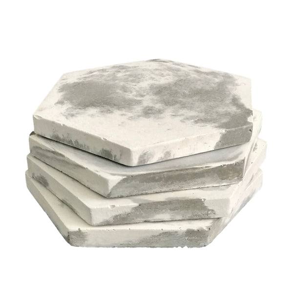 4pcs Drink Coasters Set Hexagon Marble Grey White Handmade | Luxdecor6