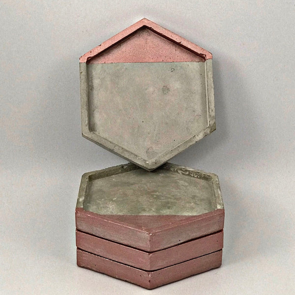 4pcs Hexagon Geometric Rose Gold Grey concrete Coasters