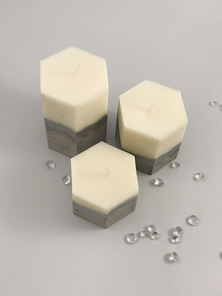 3pcs set unique hexagon concrete pillar candles silver