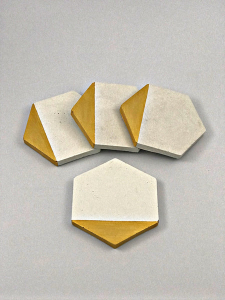 4pcs set Nordic Hexagon Geometric Grey Gold Concrete Coasters UK Free PnP