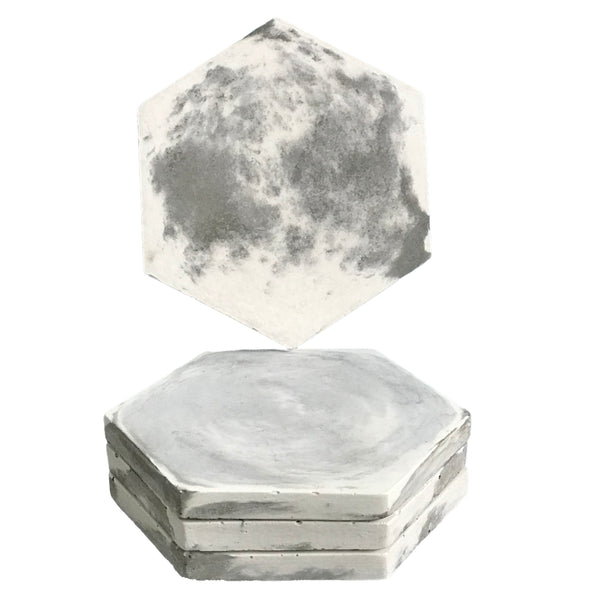 4pcs Drink Coasters Set Hexagon Marble Grey White Handmade | Luxdecor6