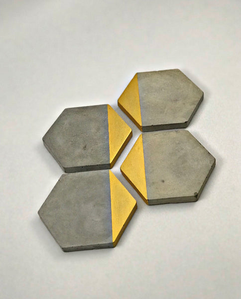 4pcs set Nordic Hexagon Geometric Grey Gold Concrete Coasters UK Free PnP