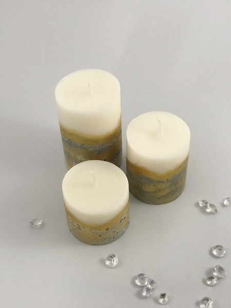 3pcs set unique round concrete pillar candles gold