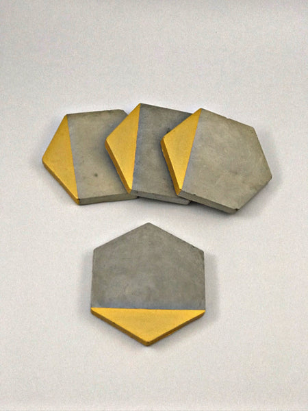 4pcs set Nordic Hexagon Geometric Grey Gold Concrete Coasters UK Free PnP