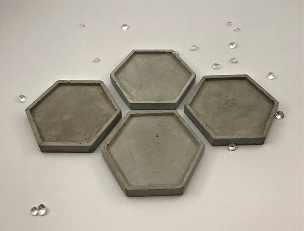 4 Pcs Set Hexagon Geometric Coasters Grey White Gold